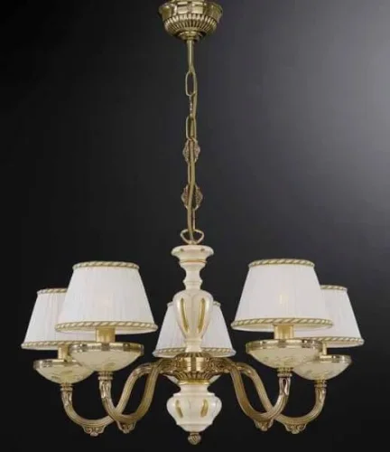 Люстра подвесная  L 6708/5 Reccagni Angelo белая на 5 ламп, основание золотое в стиле классический кантри 